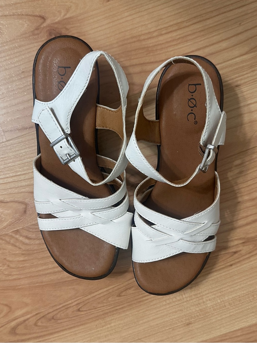 b.o.c. White Leather Crisscross Slingback Sandals